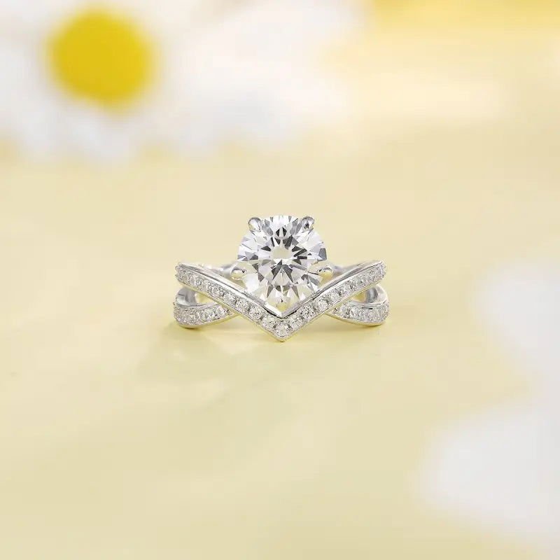 1 Ct Round Cut Lab Diamond Cross & Twist Band in Tiara Design Engagement Ring - LGG Jewelry