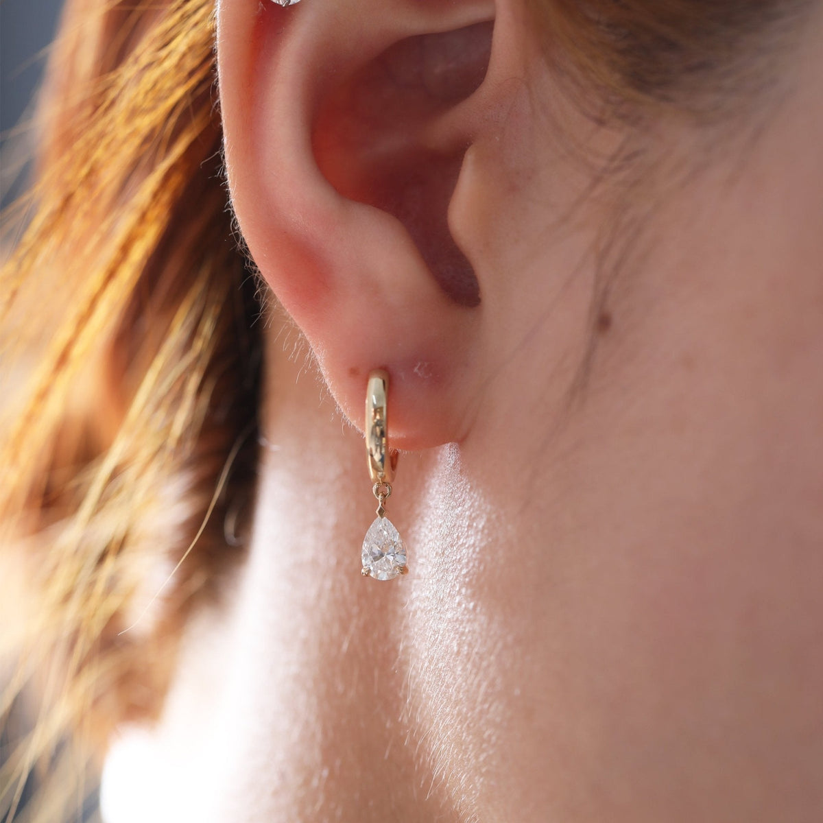 1 ct tw Pear Cut Diamond Three Prong Basket Hoop Earrings - FIORESE JEWELRY