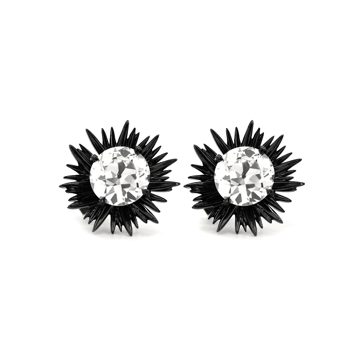 14K Gold with Black Rhodium Plated 2 ct tw Old European Cut Lab Dimaond Sea Urchin Nature - Inspired Stud Earrings - FIORESE JEWELRY