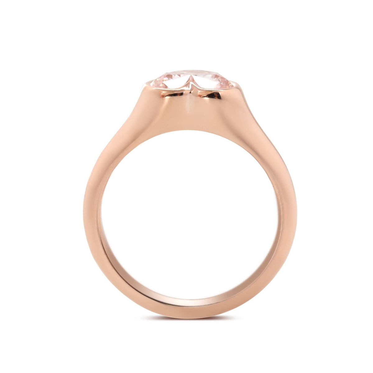 14K Rose Gold 1ct Heart Cut Pink Lab Diamond Bezel Solitaire Ring - FIORESE JEWELRY