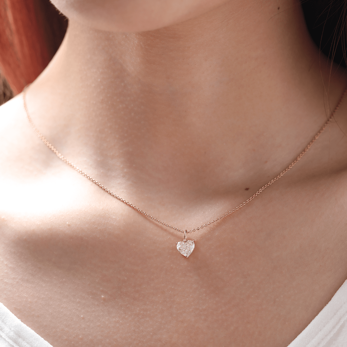 14K Rose Gold 1ct Heart Shaped Pink Lab Diamond Pendant with Corss Chain - FIORESE JEWELRY