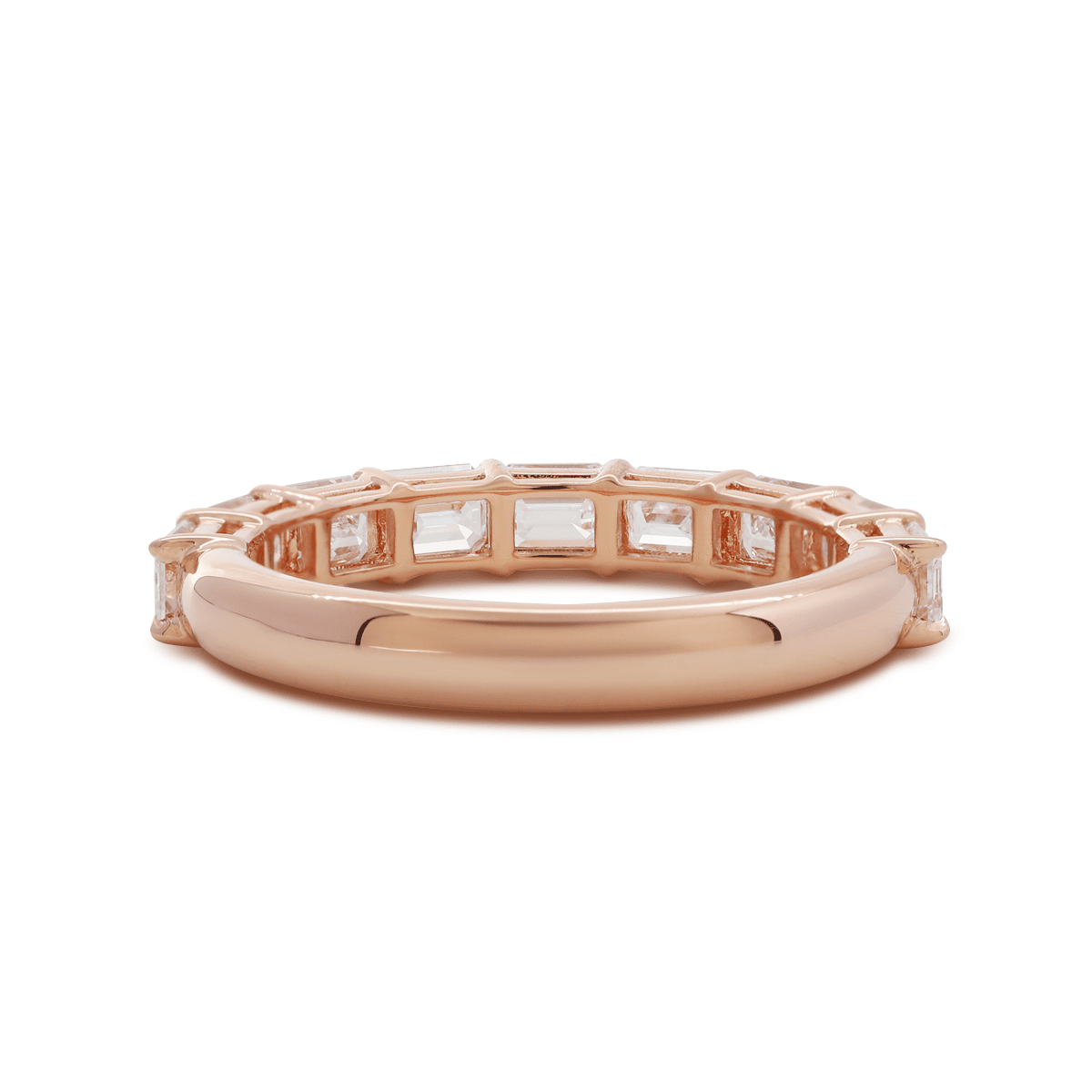 14K Rose Gold 4*3mm Emerald Cut Lab Diamond East - West Orientation Half Eternity Ring - FIORESE JEWELRY