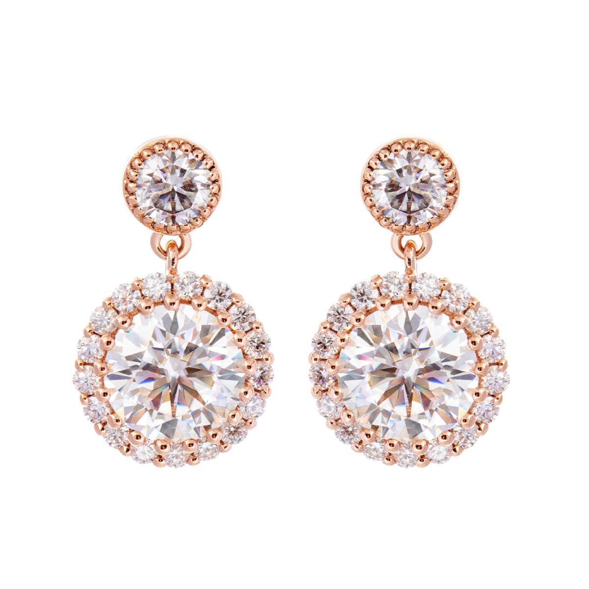 14K Rose Gold Round Lab Diamond Halo Stud Earrings - FIORESE JEWELRY