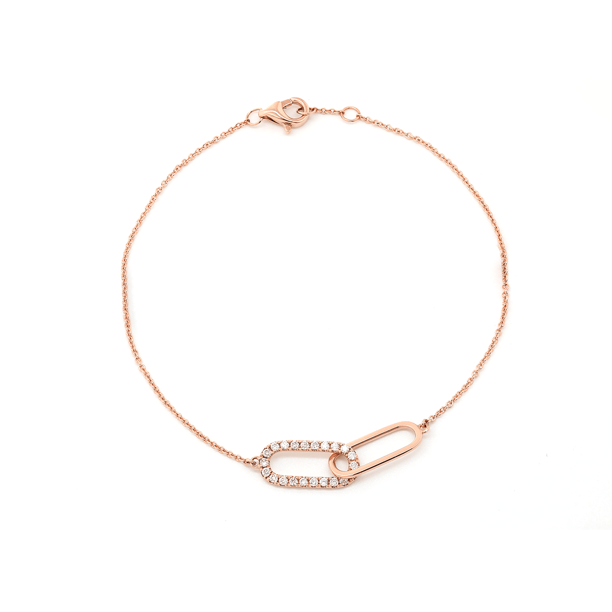 14K Rose Gold Round Lab Diamond Toi et Moi Pendant Chain Bracelet - FIORESE JEWELRY