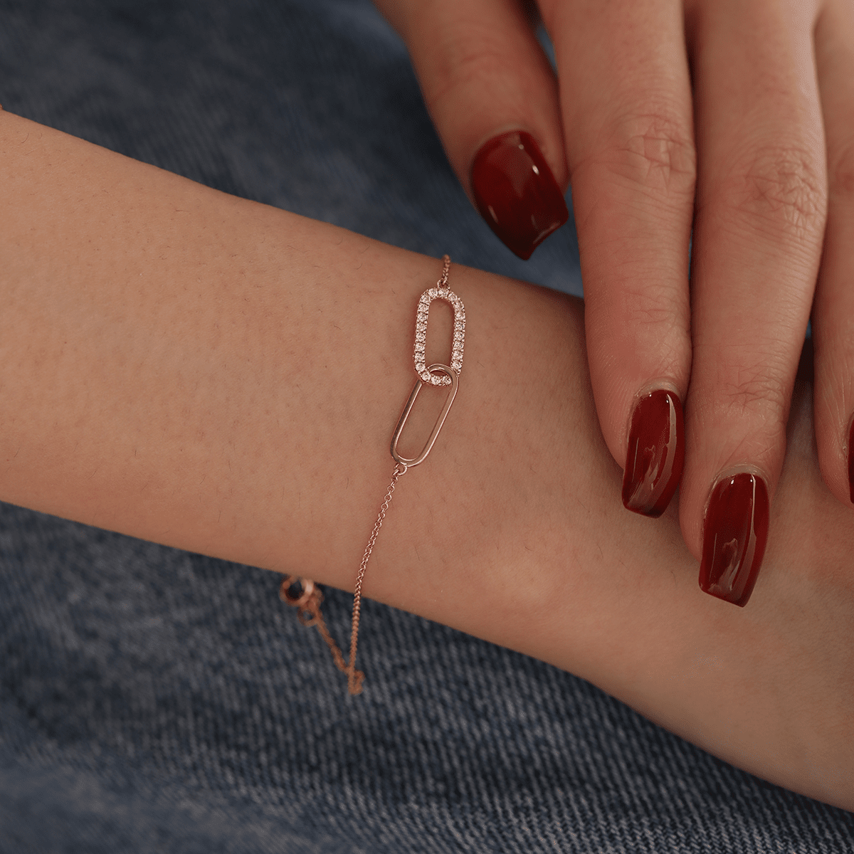 14K Rose Gold Round Lab Diamond Toi et Moi Pendant Chain Bracelet - FIORESE JEWELRY