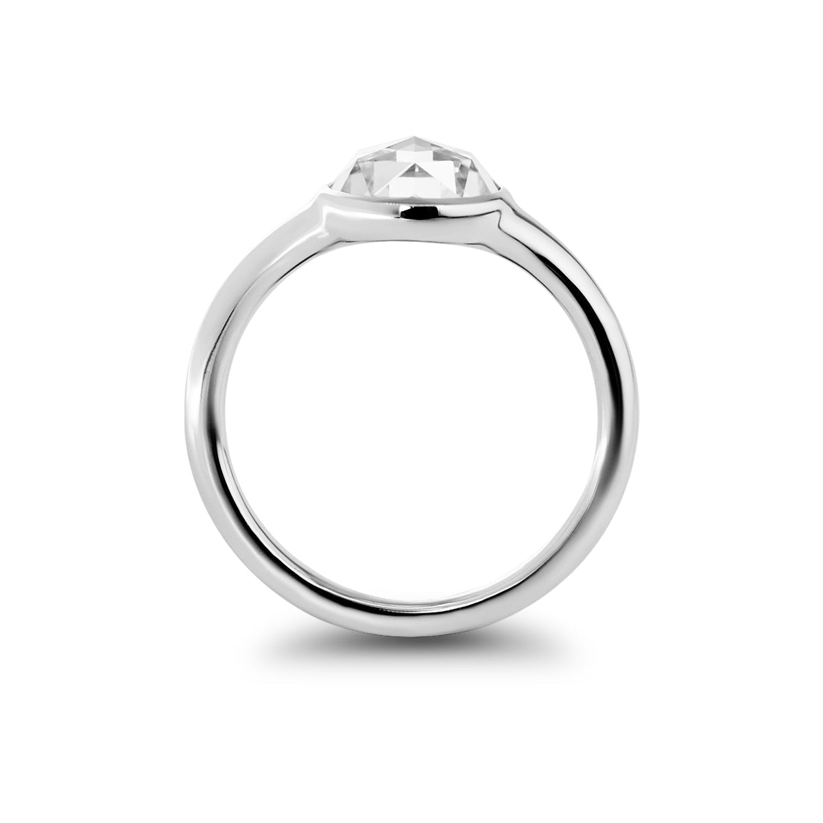 14K White Gold 1.5ct Rose Cut Lab Diamond Bezel Ring with Tapered Band - FIORESE JEWELRY