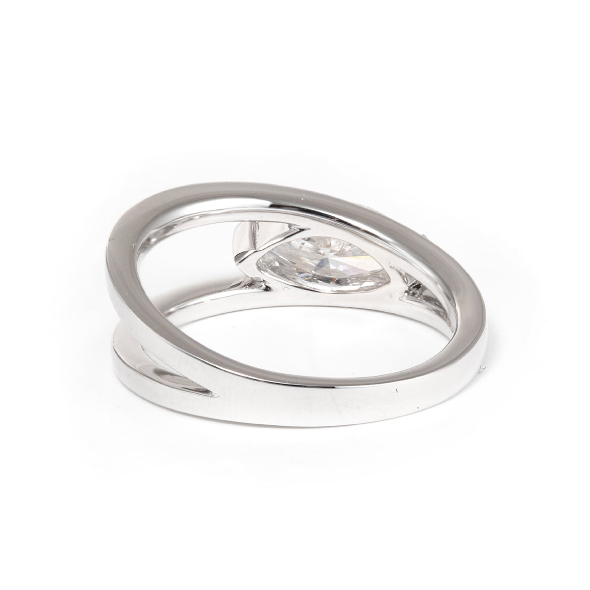 14K White Gold 1ct Marquise Cut Lab Diamond Solitaire Ring in V Shape Design - FIORESE JEWELRY