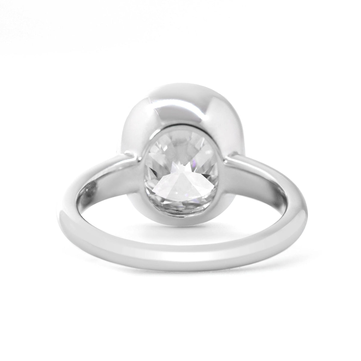 14K White Gold 4.5ct Elongated Old Mine Cut Lab Diamond Bezel Solitaire Ring - FIORESE JEWELRY
