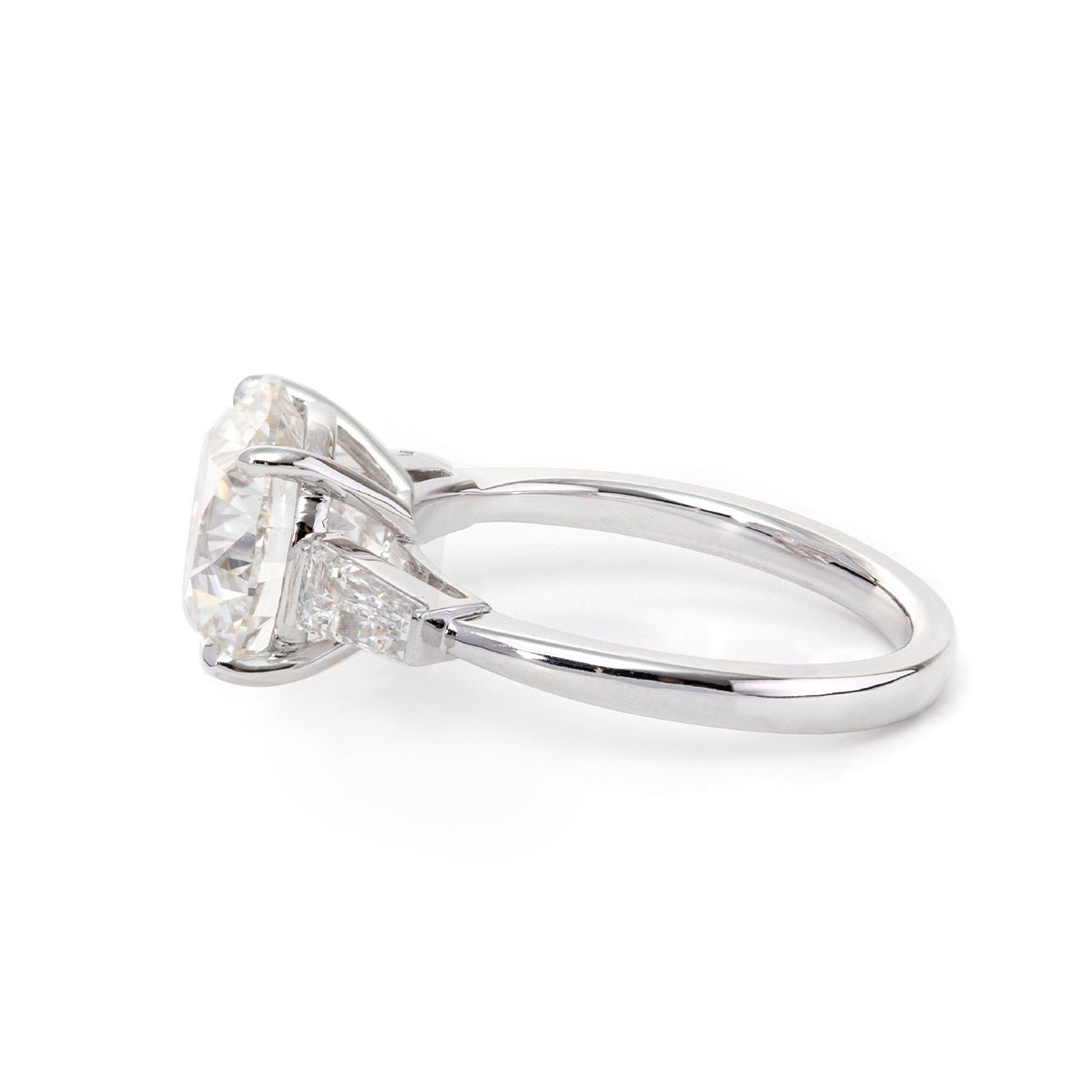 14K White Gold 4ct Round Cut Lab Diamond Tapered Three - stone Ring - FIORESE JEWELRY