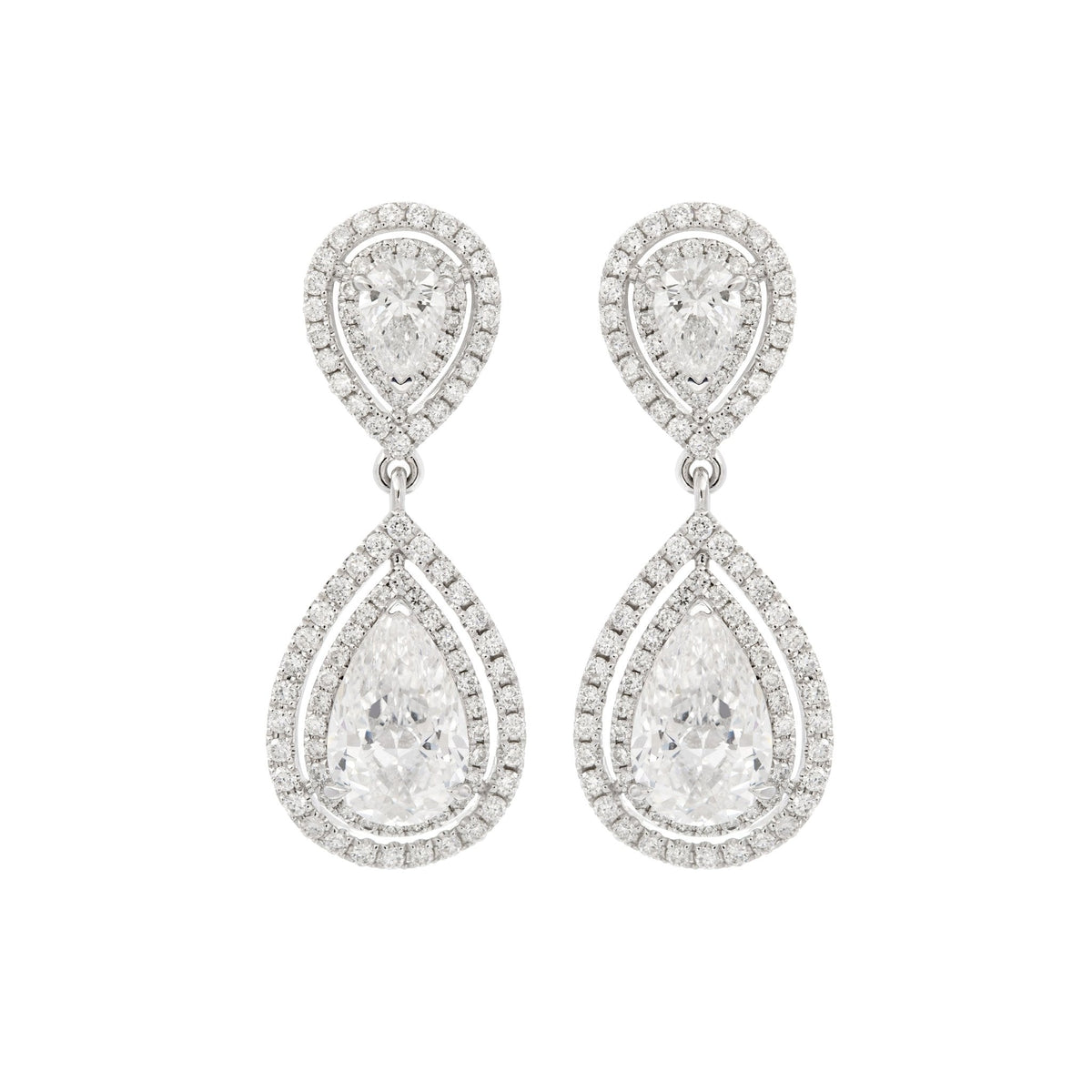 14K White Gold 5 ct tw Lab Diamond Pear Shaped Halo Drop Stud Earrings - FIORESE JEWELRY