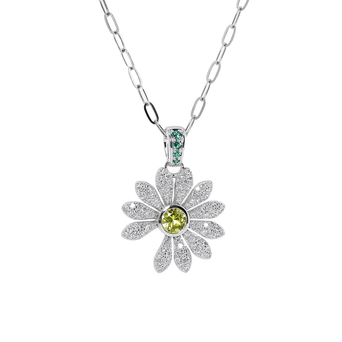 14K White Gold Daisy Pendant Necklace - FIORESE JEWELRY