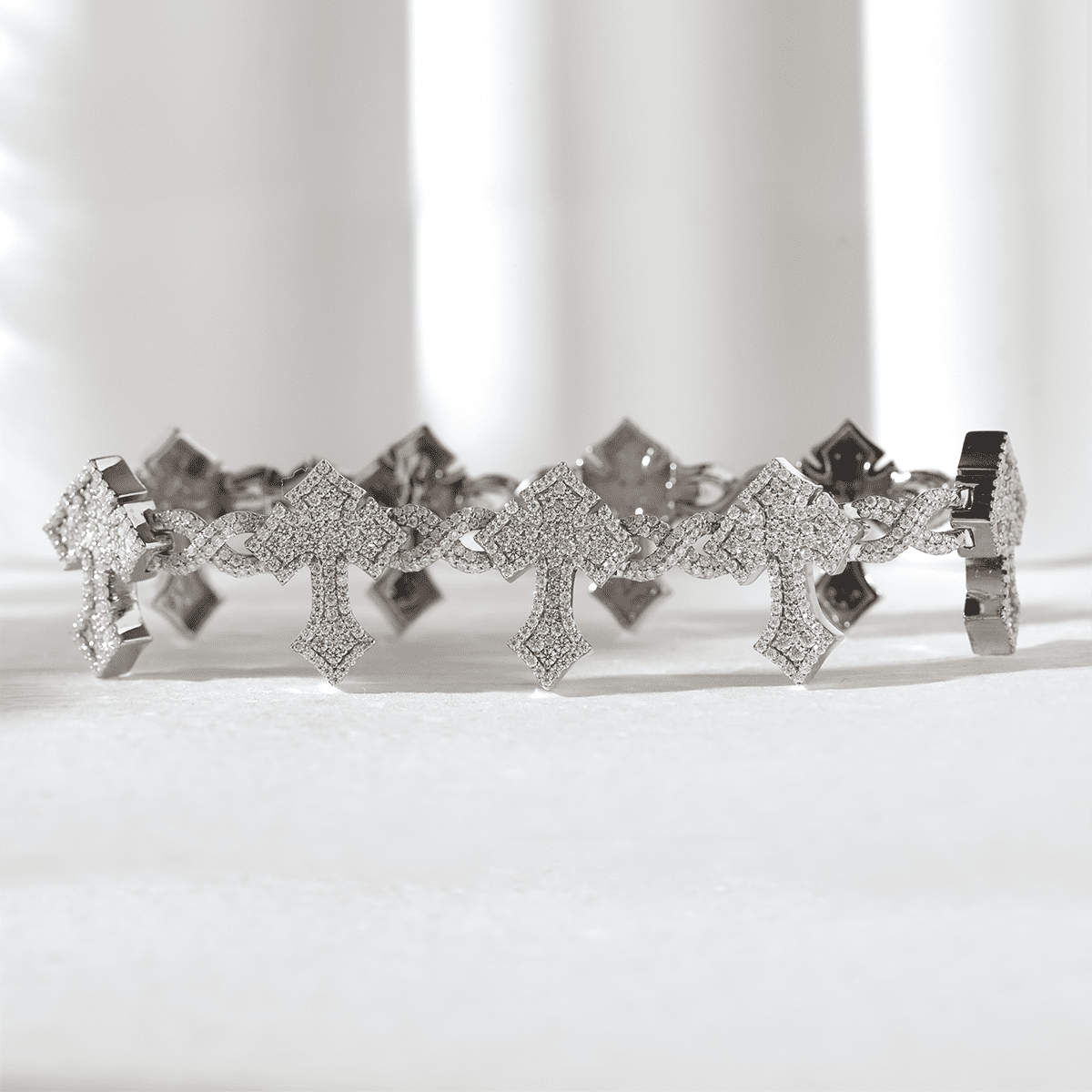 14K White Gold Knight' s Faith Pavé Lab Diamond Bracelet - FIORESE JEWELRY