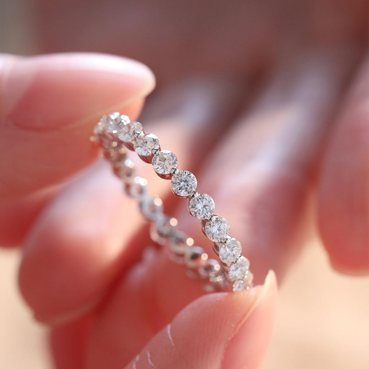 14K White Gold Round Cut Lab Diamond Eternity Ring - FIORESE JEWELRY