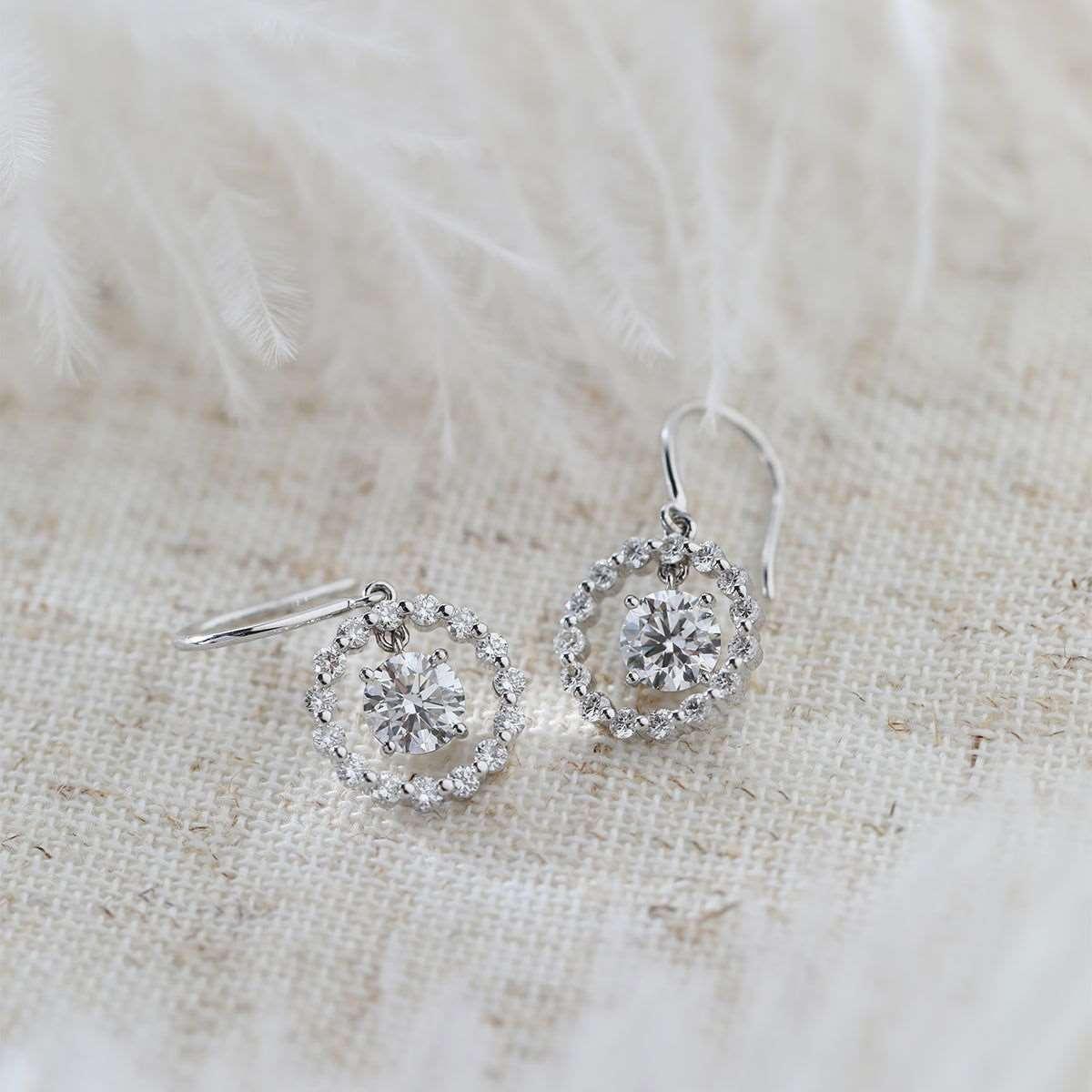 14K White Gold Round Cut Lab Diamond Hook Earrings - FIORESE JEWELRY