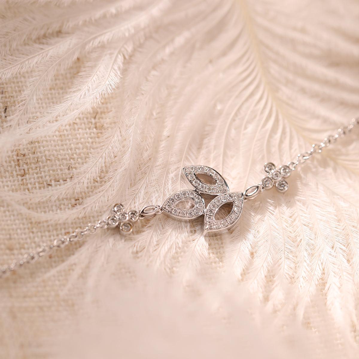 14K White Gold Round Lab Diamond Cluster Chain Bracelet - FIORESE JEWELRY