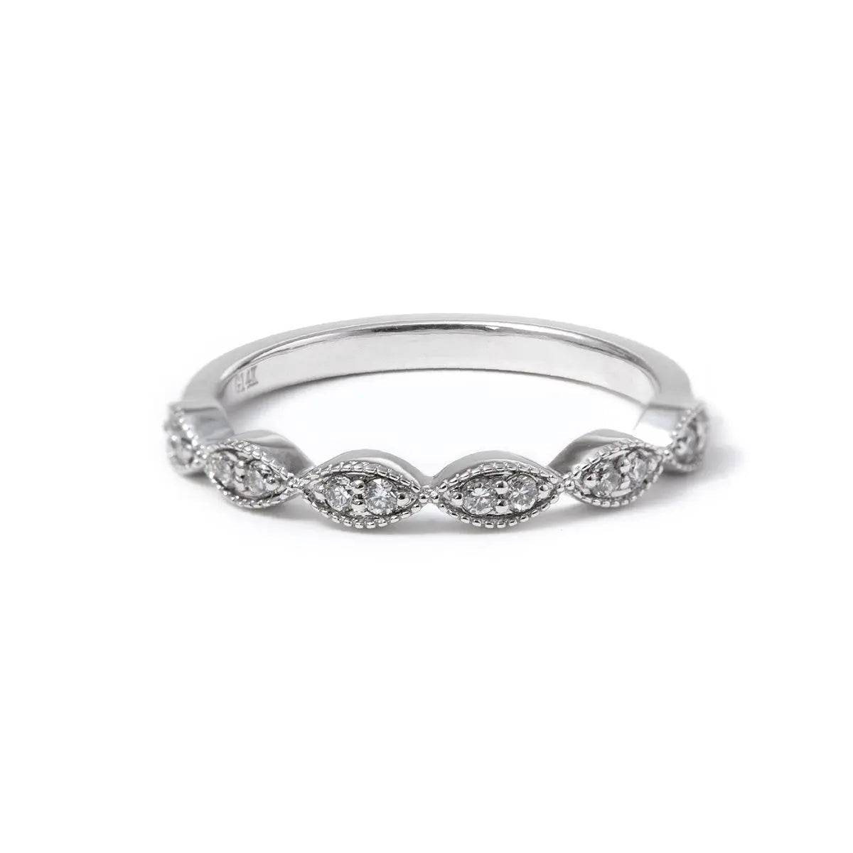 14K White Gold Round Lab Diamond Millegrain Wedding Ring - FIORESE JEWELRY