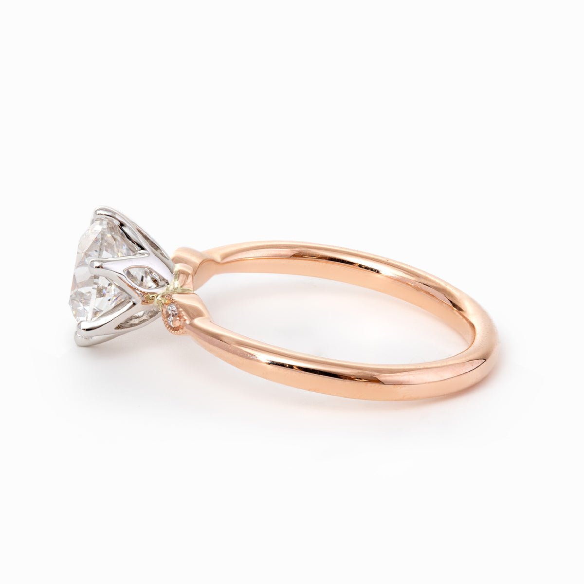 14K White & Rose Gold Old European Cut Diamond Three Stone Oval Elongated Cushion Cut Engagement Rings - FIORESE JEWELRY