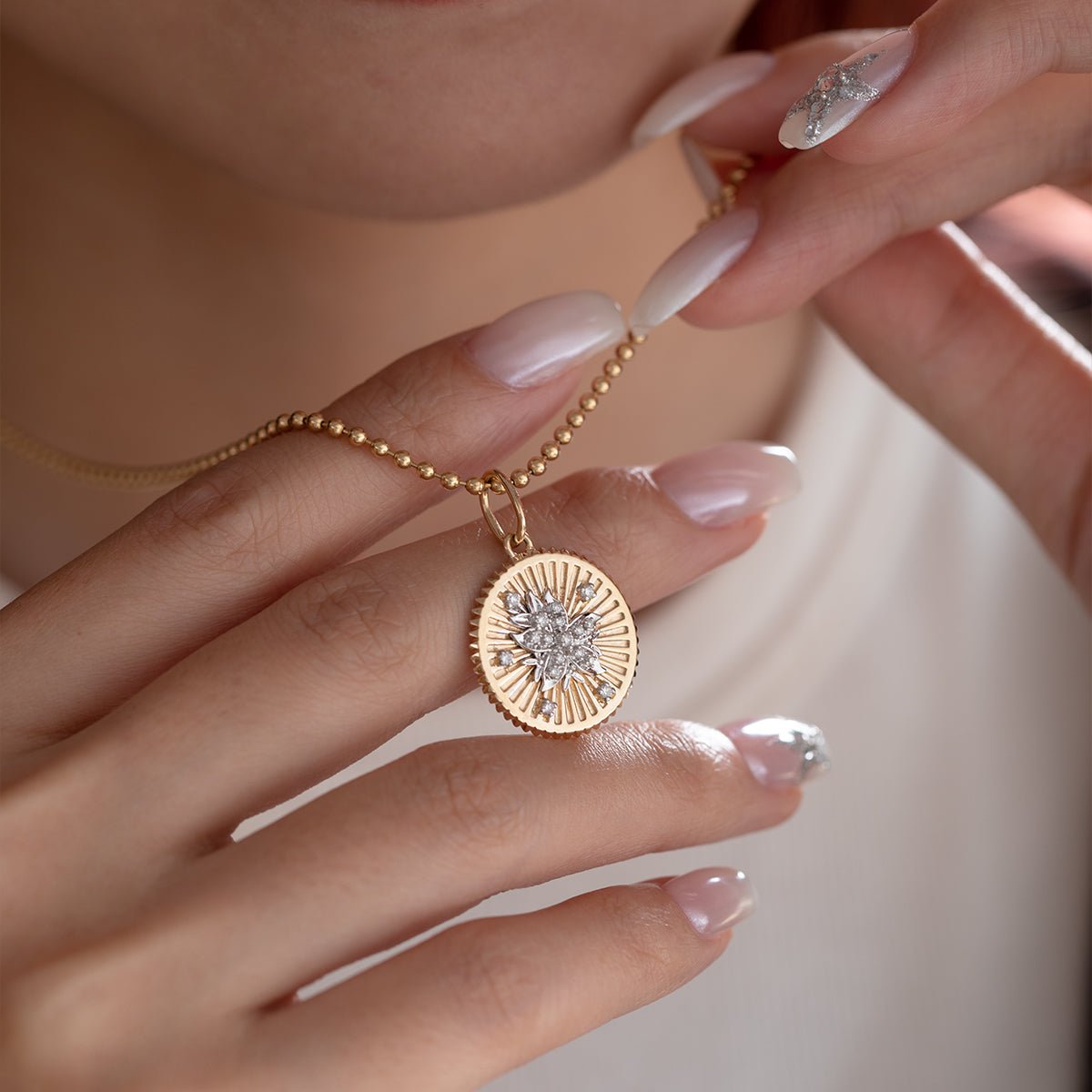14K Yellow and White Gold Floral Pendant Necklace - FIORESE JEWELRY