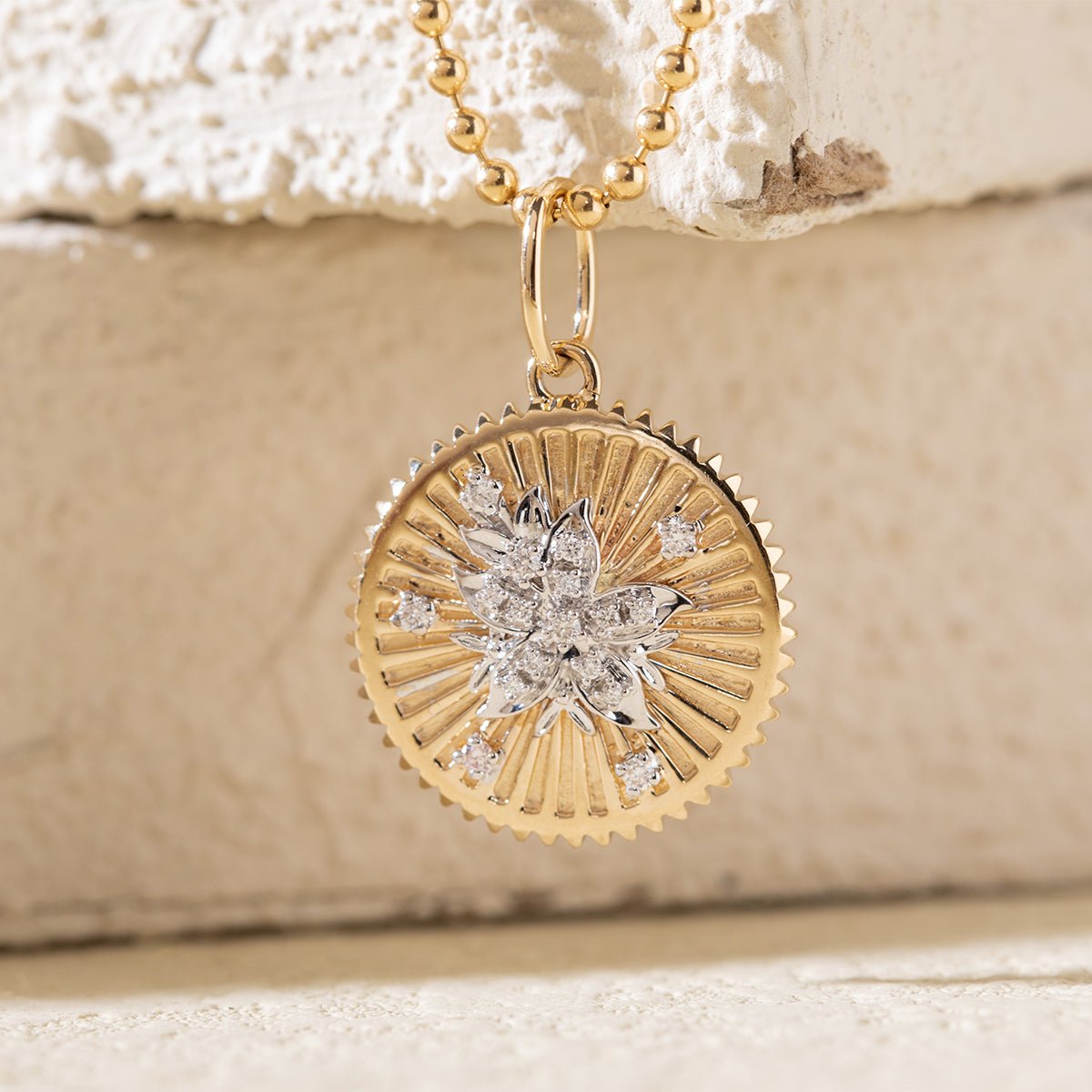 14K Yellow and White Gold Floral Pendant Necklace - FIORESE JEWELRY