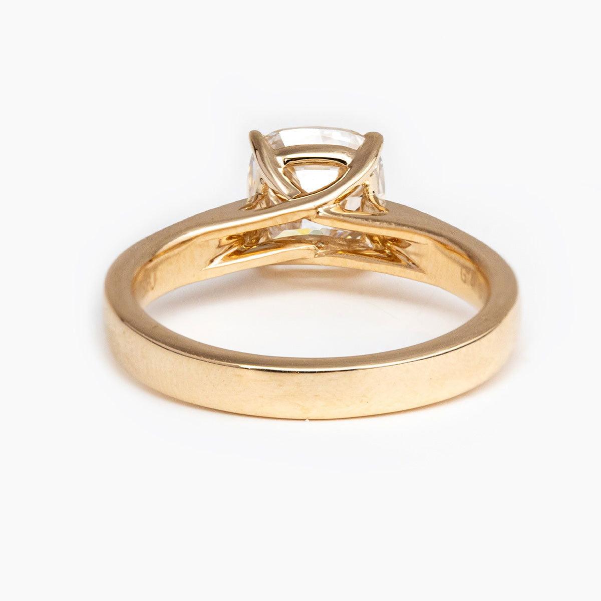 14K Yellow Gold 1.5 Carat Old Mine Cut Lab Diamond Solitaire Ring - FIORESE JEWELRY
