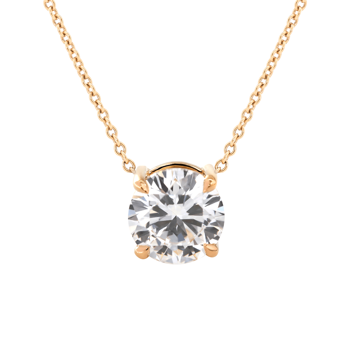 14K Yellow Gold 1ct Round Lab Diamond 4 Claw Prongs Basket Setting Pendant Necklace - FIORESE JEWELRY