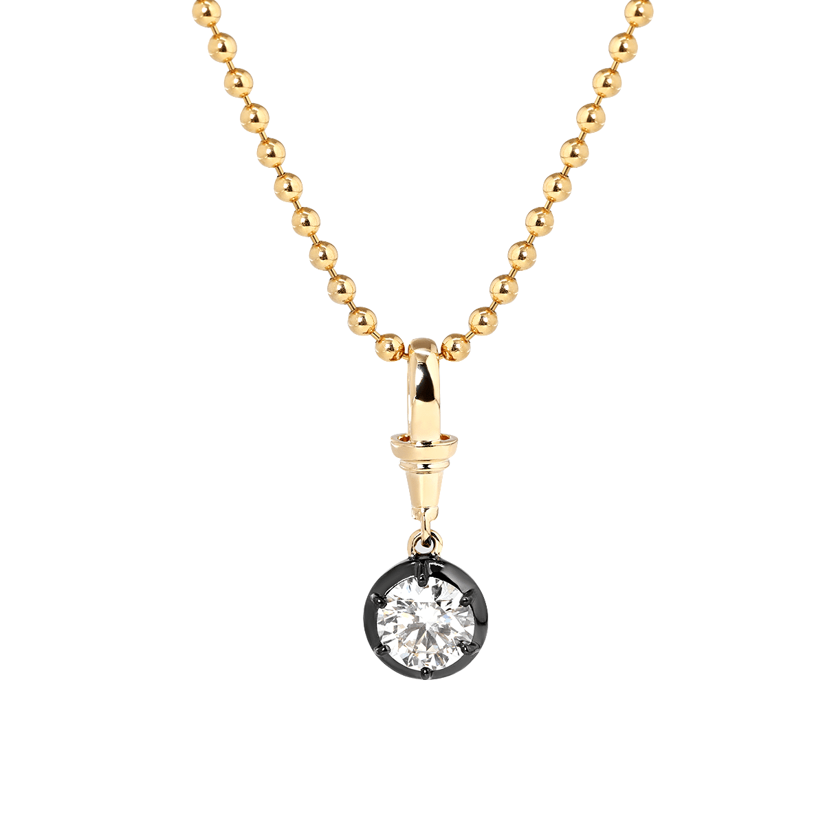 14K Yellow Gold 1ct Round Lab Diamond Pendant Necklace with Black Rhodium Plated Bezel - FIORESE JEWELRY