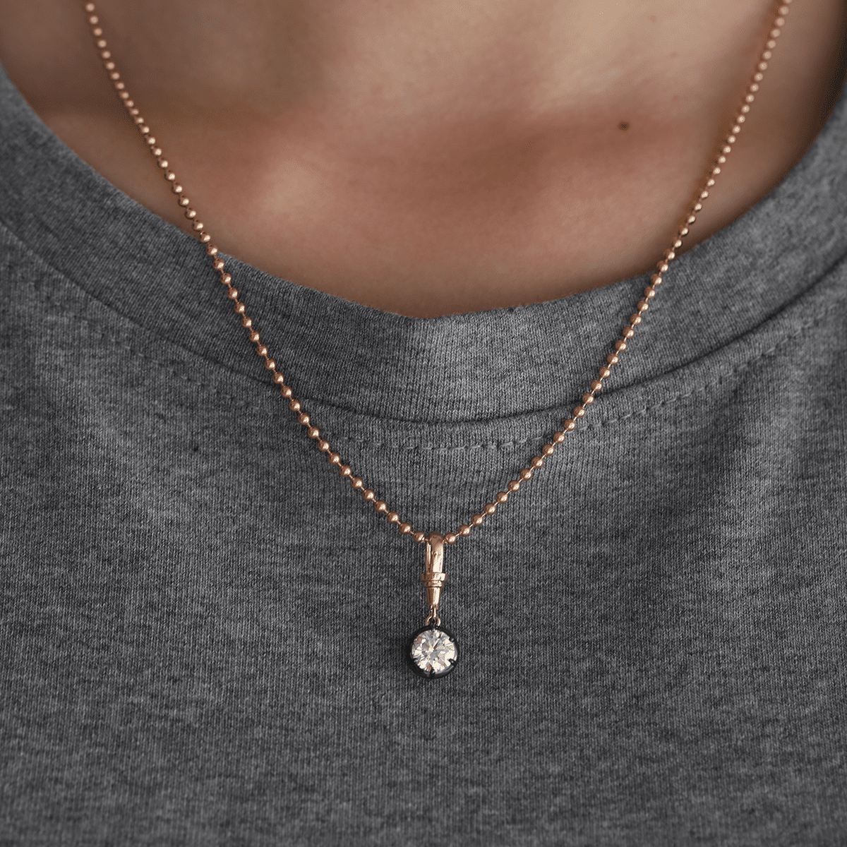 14K Yellow Gold 1ct Round Lab Diamond Pendant Necklace with Black Rhodium Plated Bezel - FIORESE JEWELRY