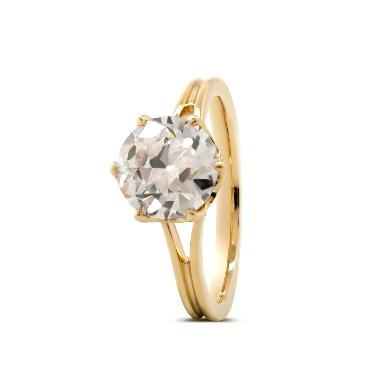 14K Yellow Gold 2.5ct Old European Cut Lab Diamond 6 Claw Prong Crown Basket Solitaire Ring - FIORESE JEWELRY