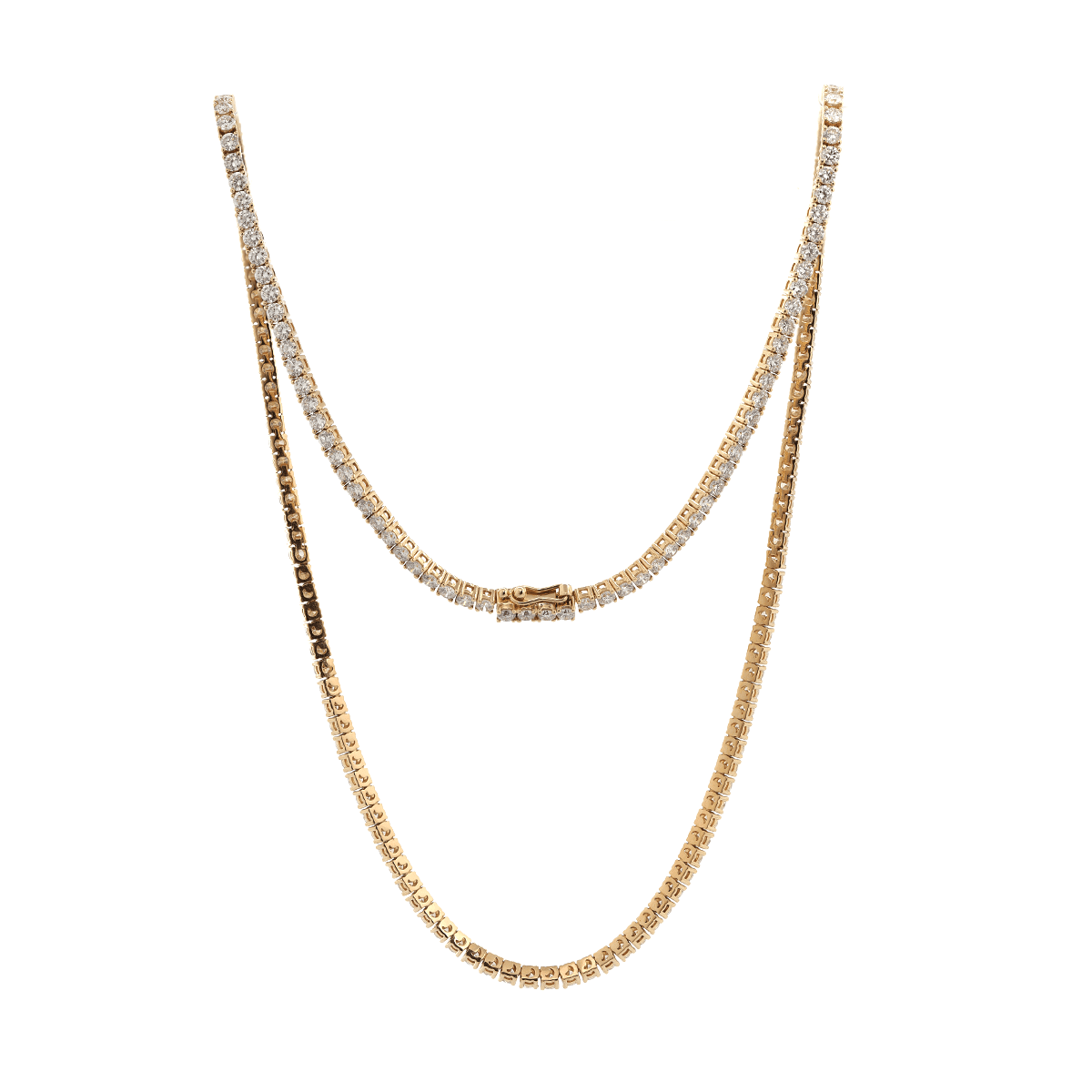 14K Yellow Gold 2.6mm Round Brilliant Cut Lab Diamond Millegrain Bezel Tennis Chain Necklace - FIORESE JEWELRY
