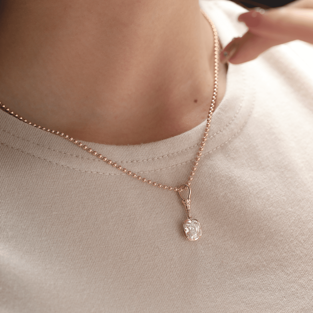 14K Yellow Gold 2ct Elongated Old Mine Cut Lab Diamond Bezel Pendant Necklace with Cross Chain - FIORESE JEWELRY
