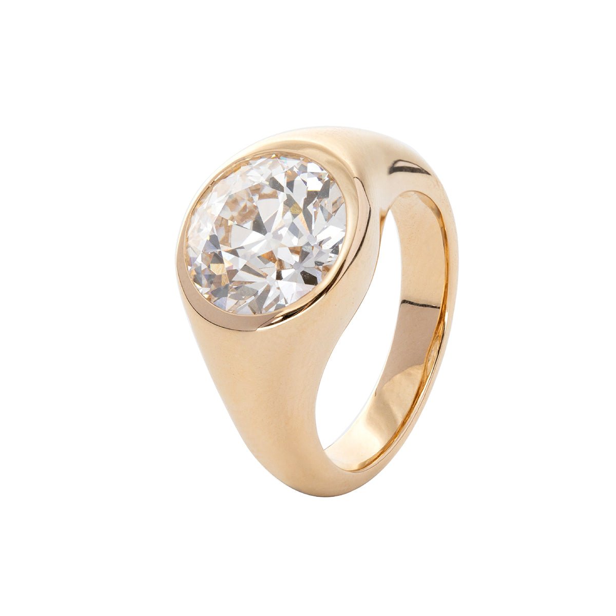 14K Yellow Gold 3.5ct Old European Cut Antique Lab Diamond Bezel Tapered Band Solitaire Ring - FIORESE JEWELRY