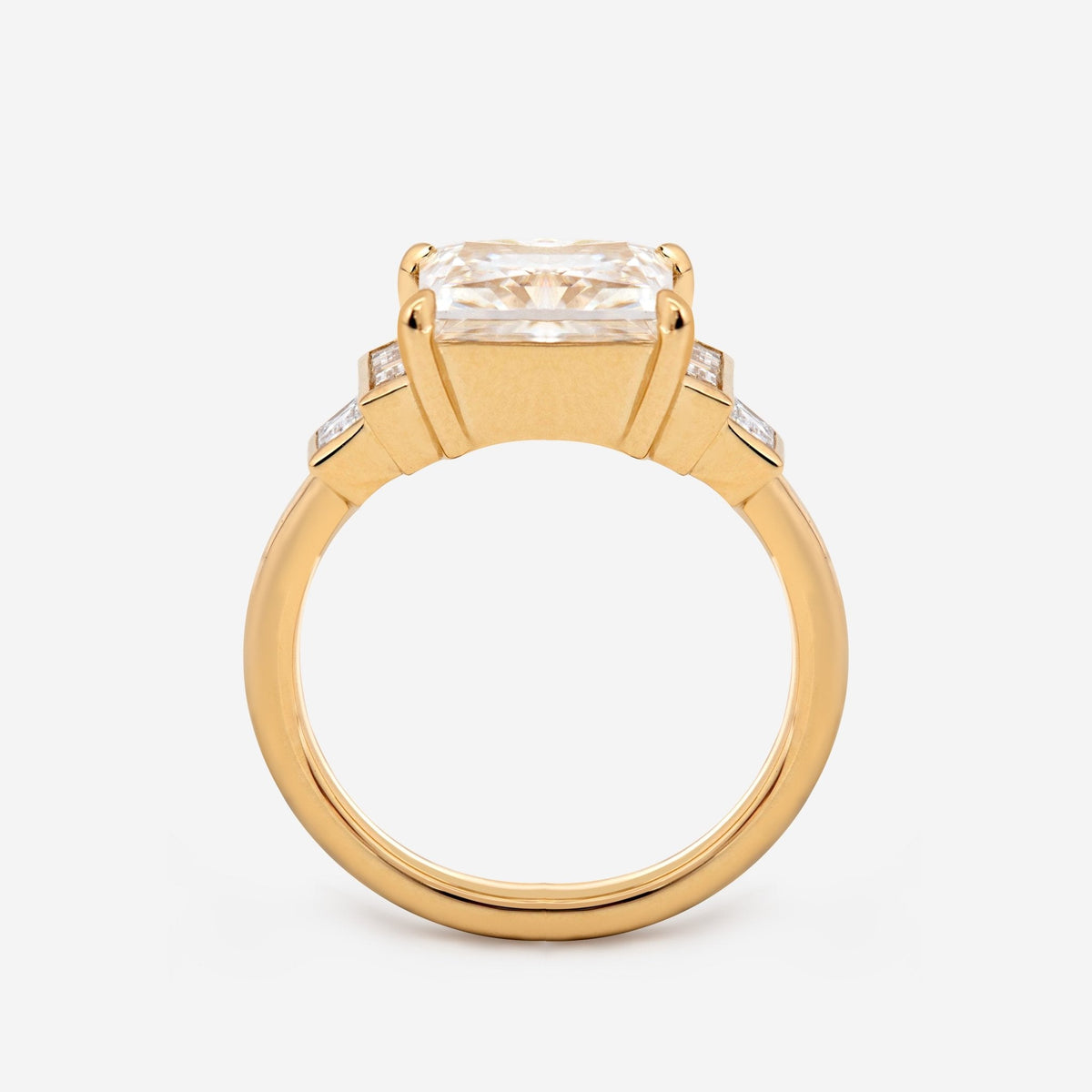 14K Yellow Gold 3.5ct Princess Cut Lab Diamond Ring with Baguette Cut Side - stones - FIORESE JEWELRY