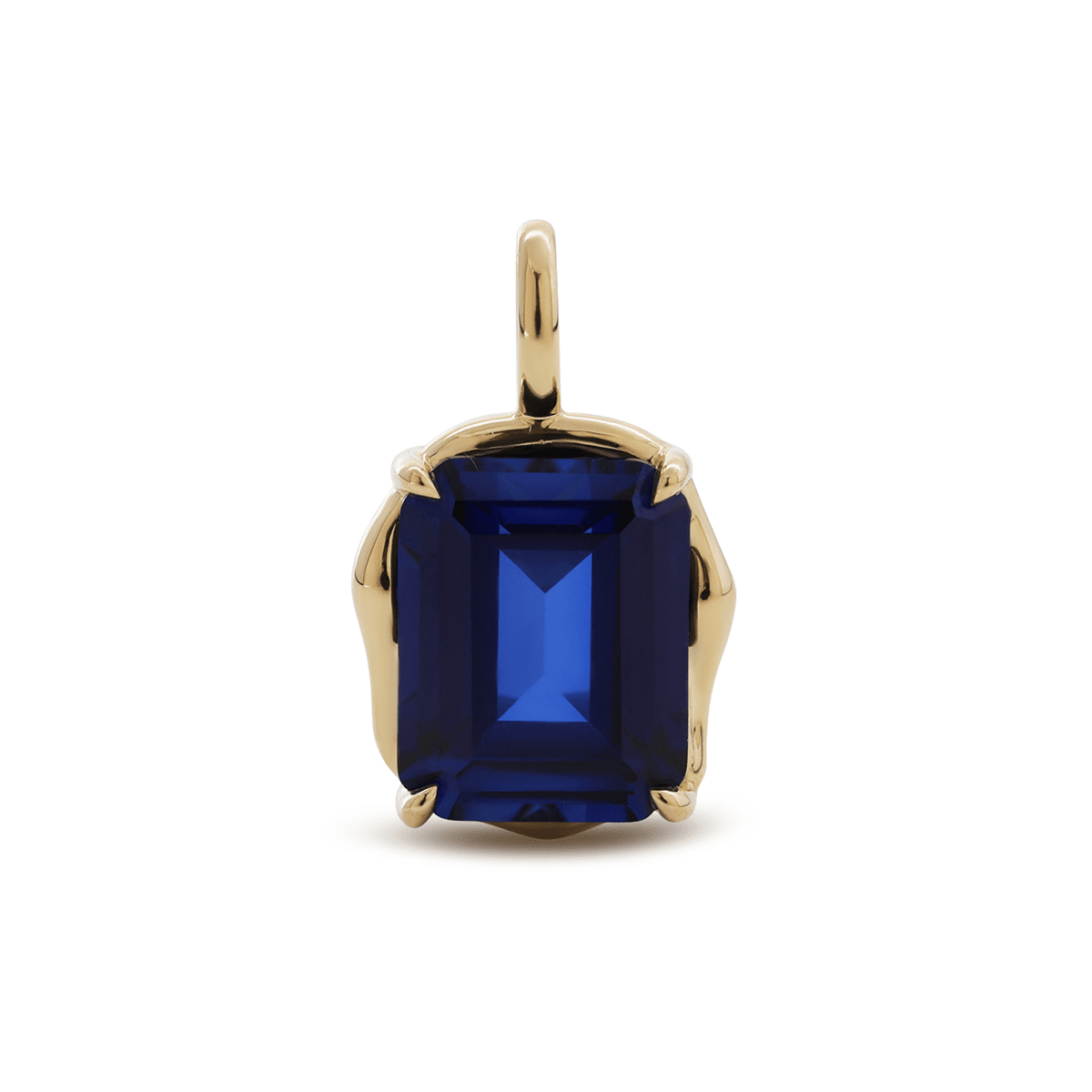 14K Yellow Gold 4.5ct Emerald Cut Lab Sappire Freeform Base Pendant Necklace - FIORESE JEWELRY