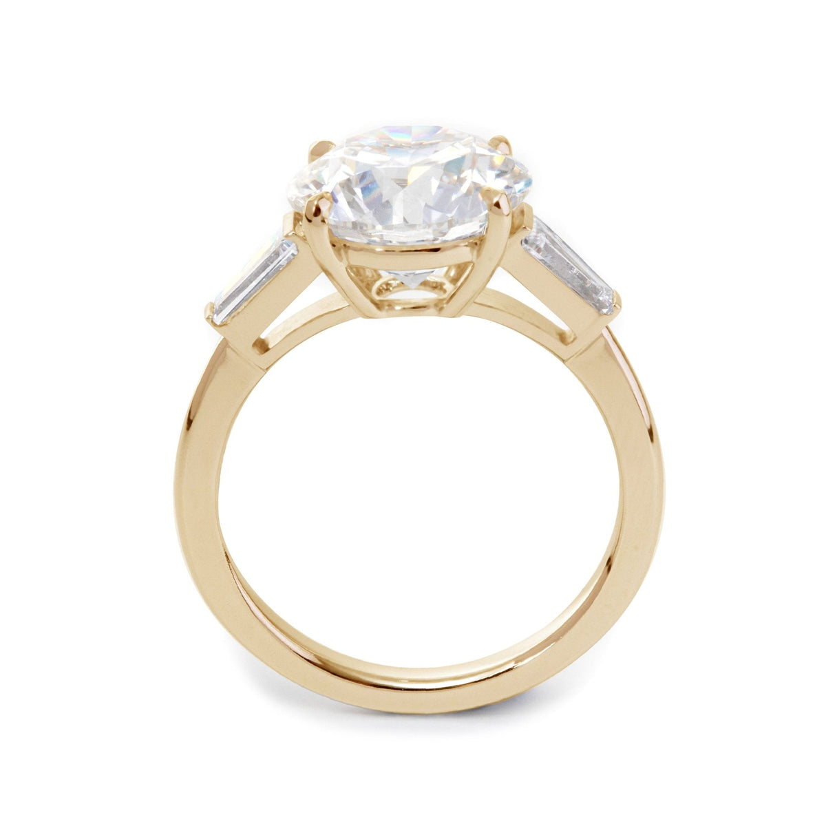 14K Yellow Gold 4ct Old European Cut Lab Diamond Tapered Three - stone Ring - FIORESE JEWELRY