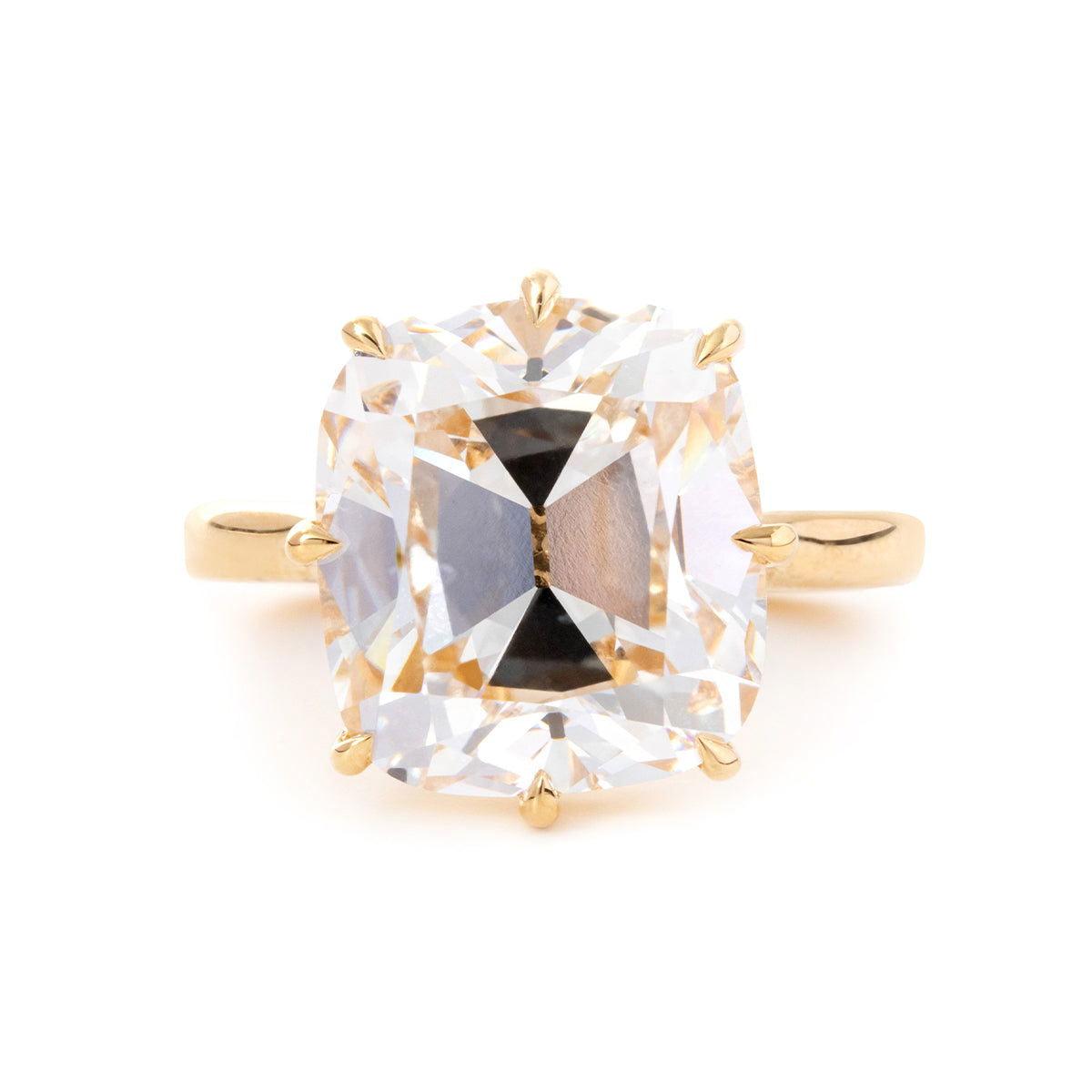 14K Yellow Gold 9 Carat Old Mine Cut Lab Diamond Solitaire Ring - FIORESE JEWELRY