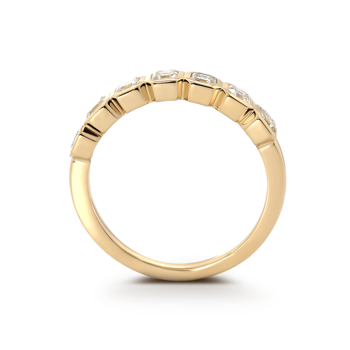 14K Yellow Gold Asscher Cut Lab Diamond 7 Stone Bezel Half Eternity Ring - FIORESE JEWELRY
