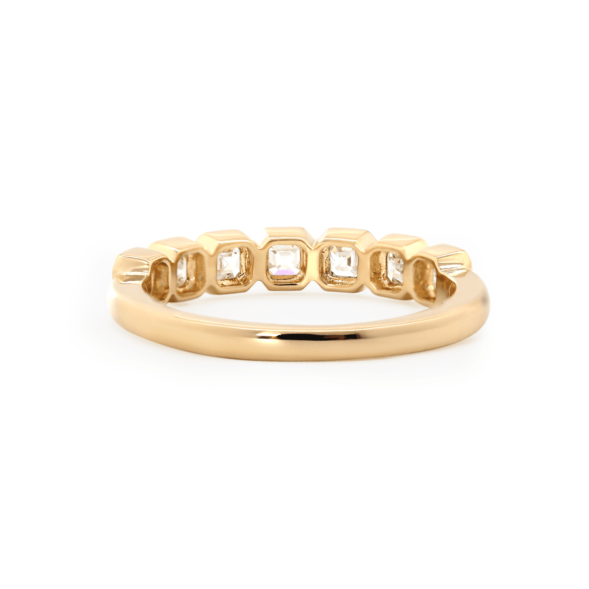 14K Yellow Gold Asscher Cut Lab Diamond 7 Stone Bezel Half Eternity Ring - FIORESE JEWELRY