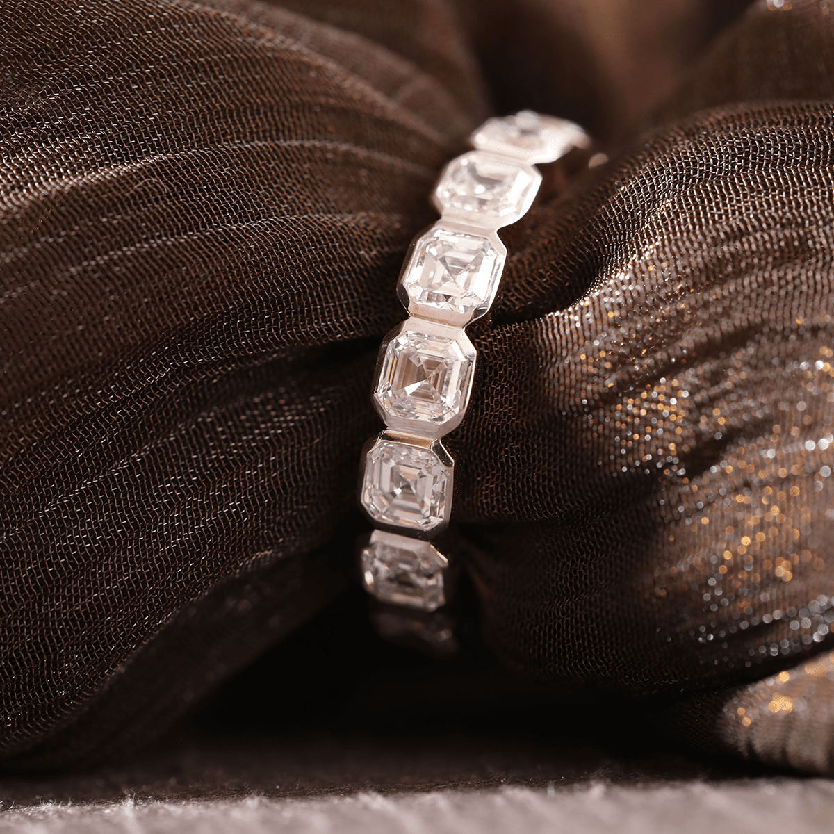 14K Yellow Gold Asscher Cut Lab Diamond Bezel Eternity Ring - FIORESE JEWELRY