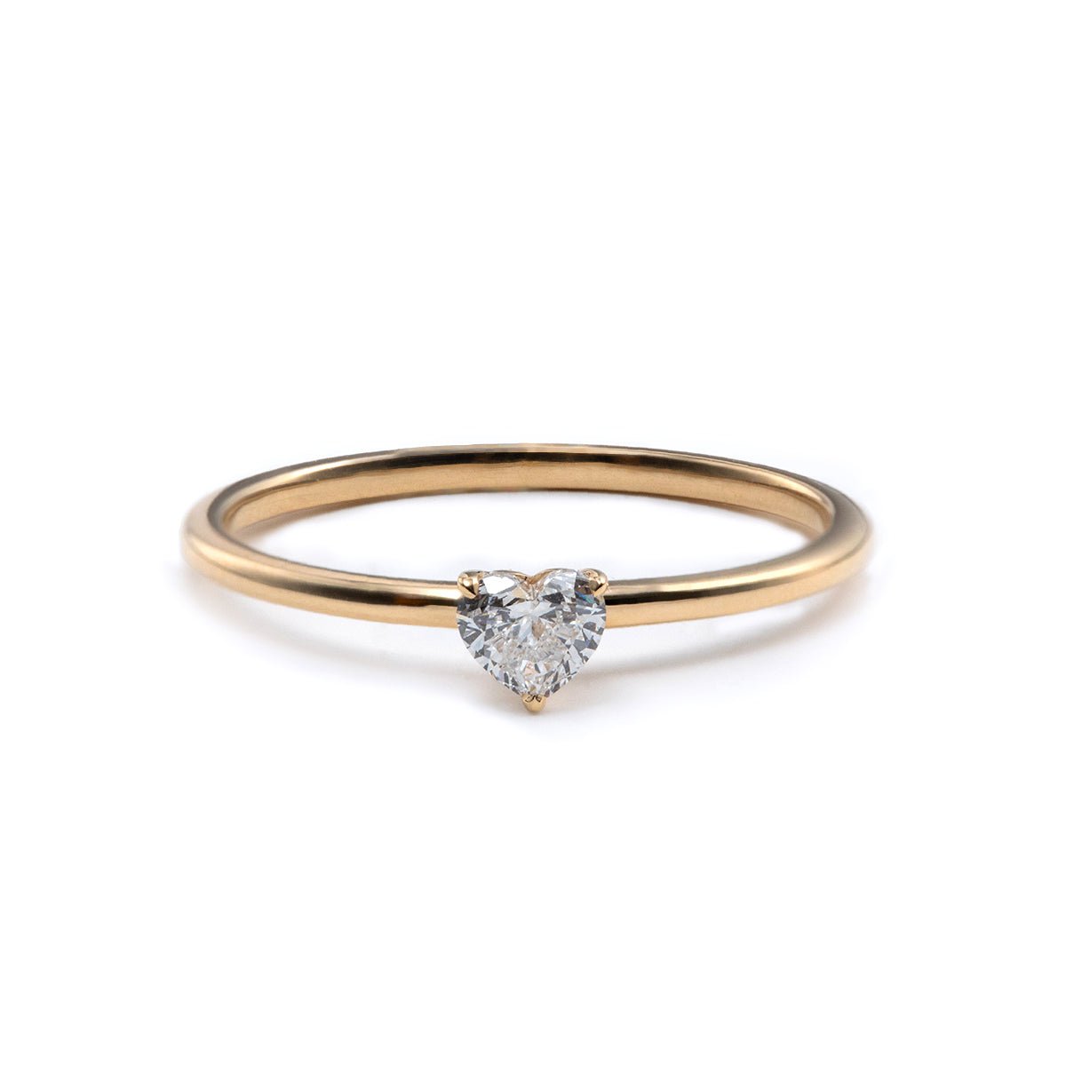 14K Yellow Gold Heart Cut Lab Diamond 3 Prong Basket Setting Slim Band Solitaire Ring - FIORESE JEWELRY