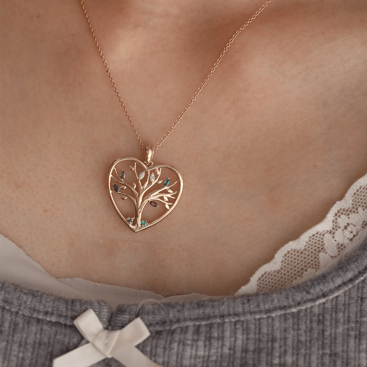 14K Yellow Gold Heart Shape Pendant Necklace - Tree of the Soul Design - FIORESE JEWELRY