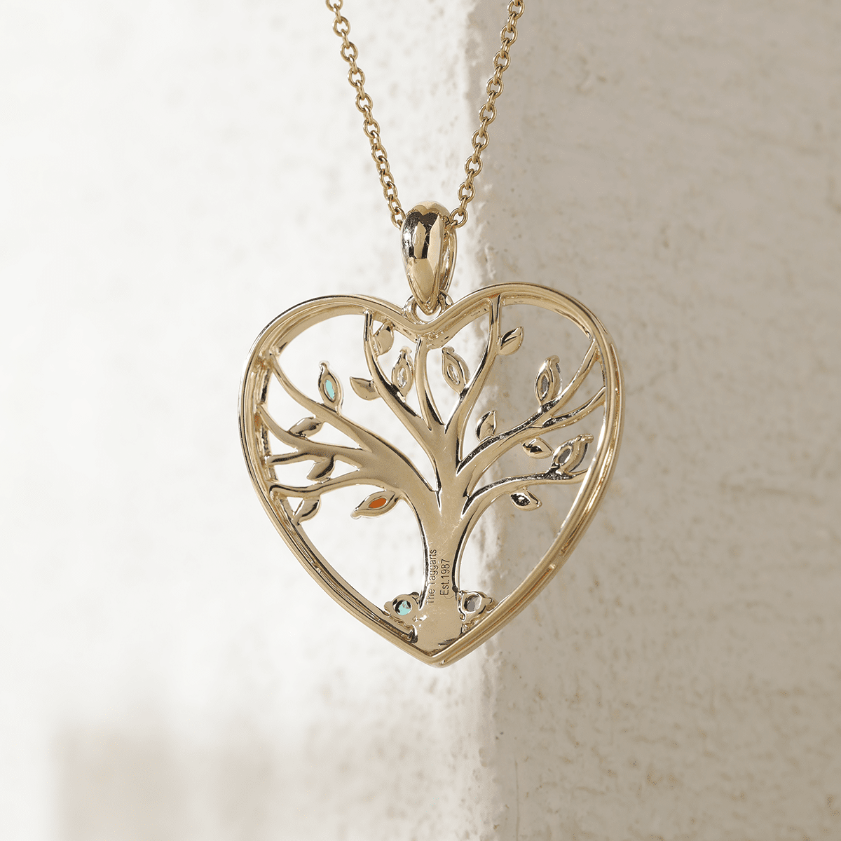 14K Yellow Gold Heart Shape Pendant Necklace - Tree of the Soul Design - FIORESE JEWELRY