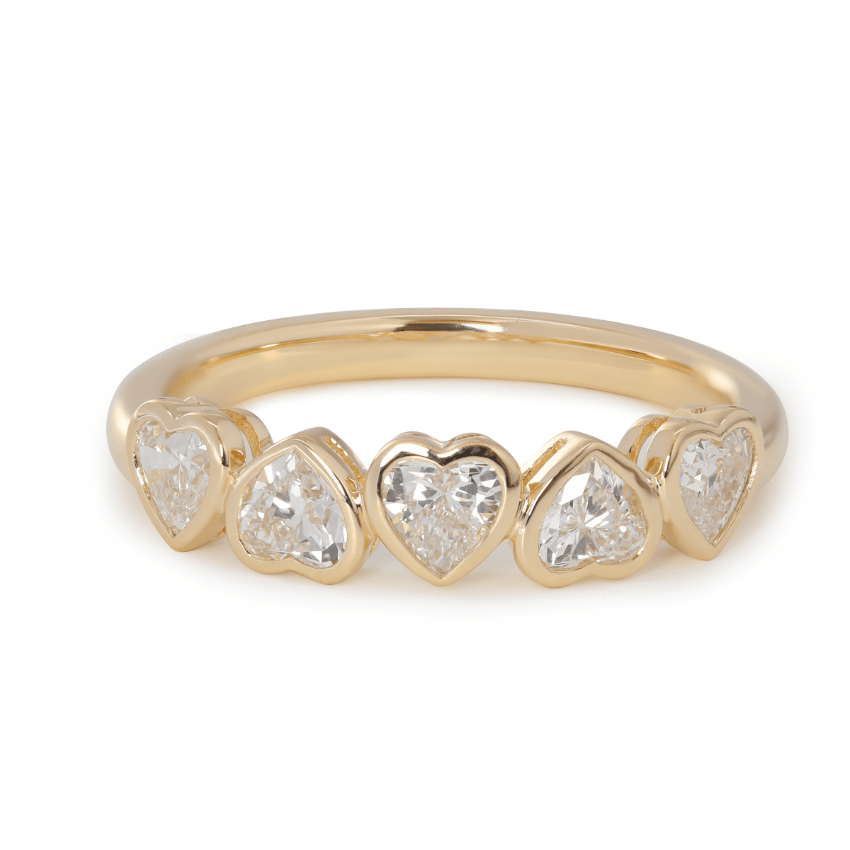 14K Yellow Gold Heart Shaped Lab Diamond Bezel Half Eternity Ring - FIORESE JEWELRY