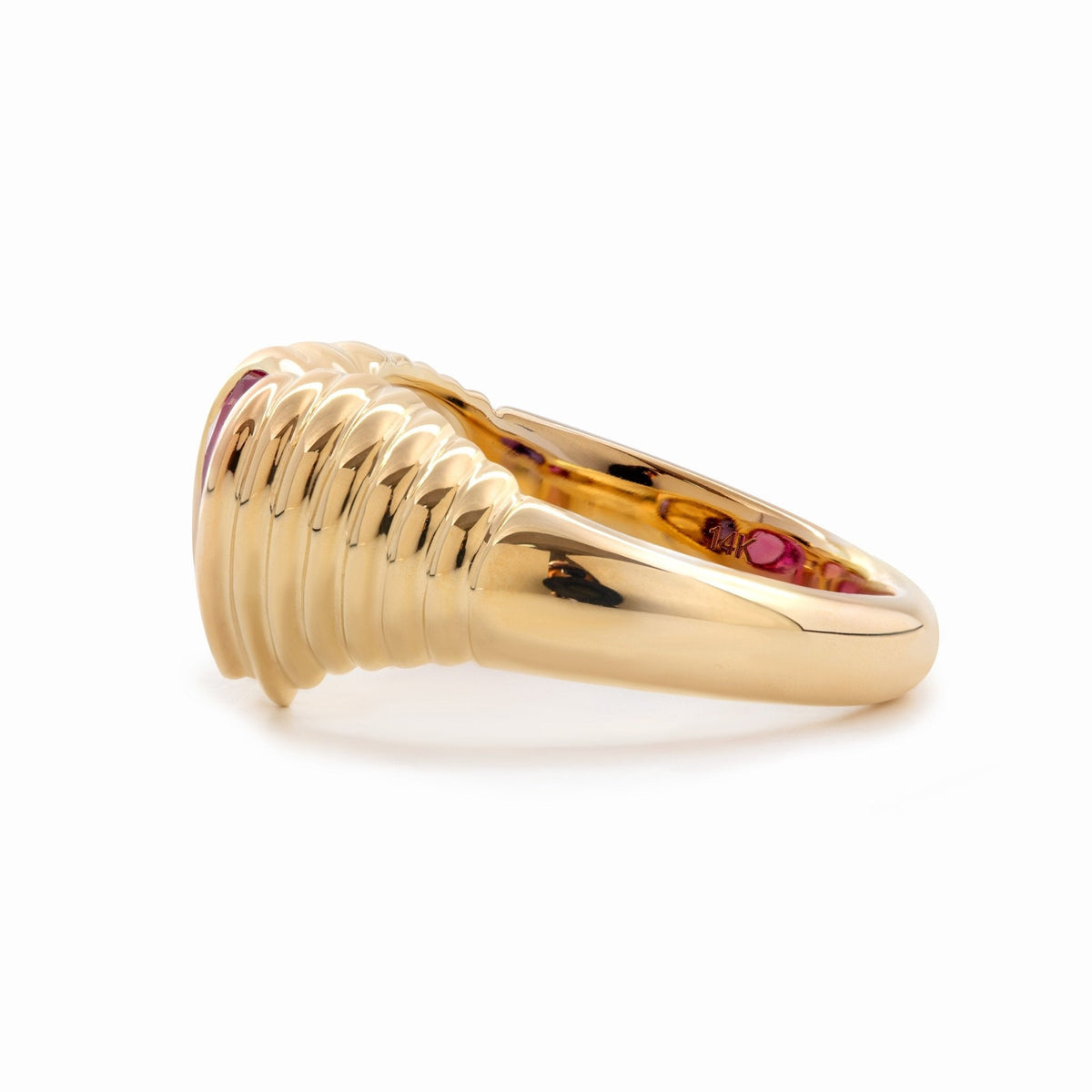 14K Yellow Gold Heart Shaped Toi et Moi Ring with 2 Half Heart Shapes Lab Pink Sapphire and Purple Sapphire (Fancy Corundum) - FIORESE JEWELRY
