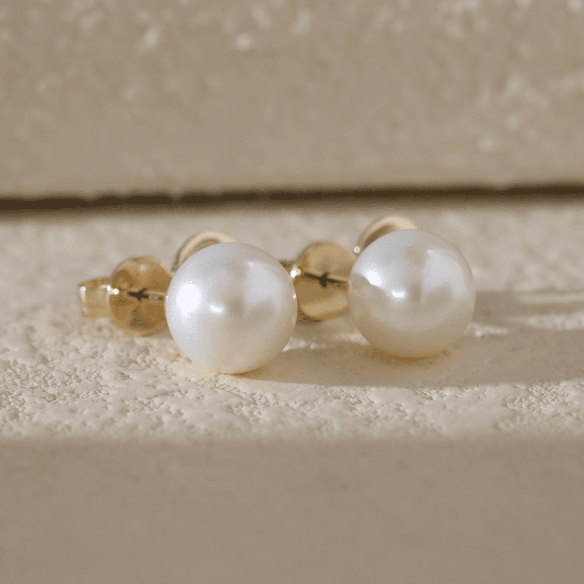 14K Yellow Gold Near - round Fresh - water Pearl Etud Earrings - FIORESE JEWELRY
