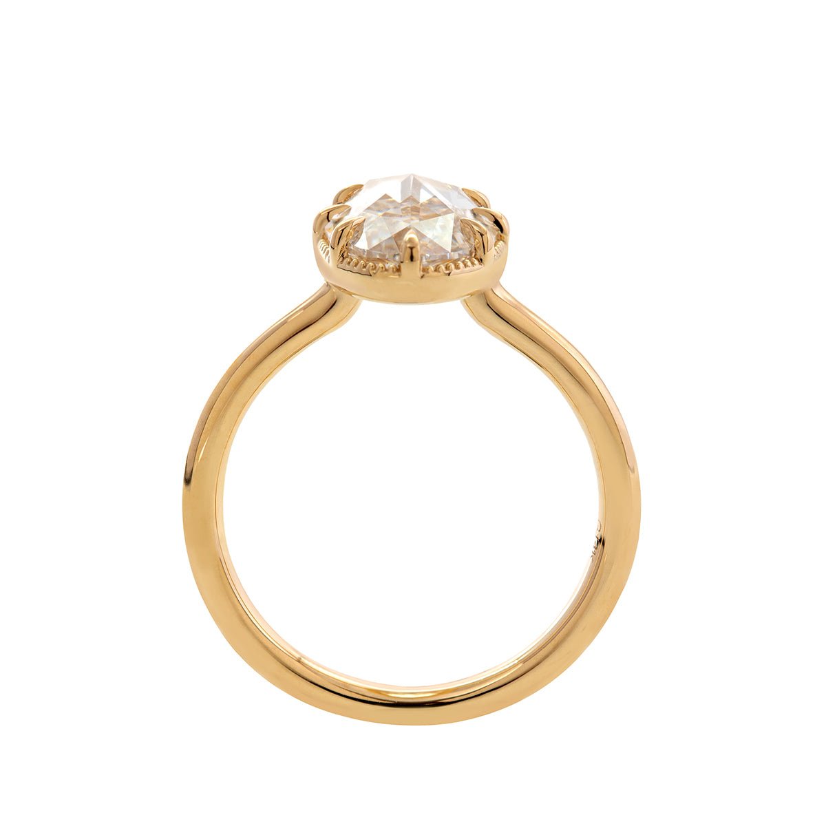 14K Yellow Gold Oval Rose Cut Lab Diamond Millegrain Solitaire Ring - FIORESE JEWELRY