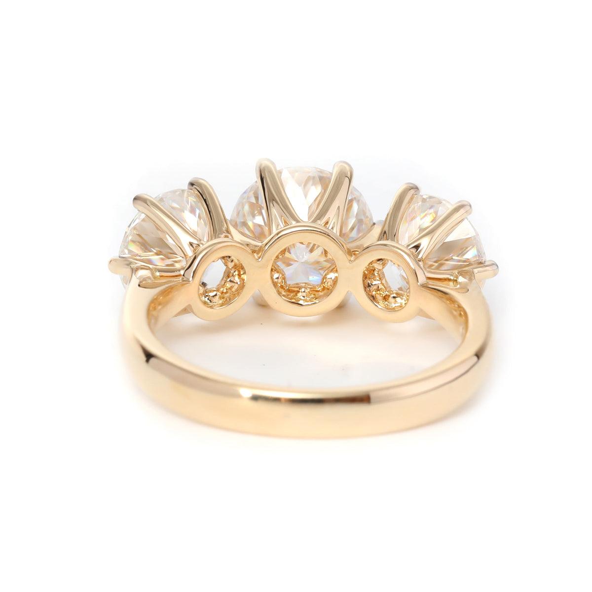 14K Yellow Gold Portuguese Cut Lab Diamond Three Stone Ring - FIORESE JEWELRY
