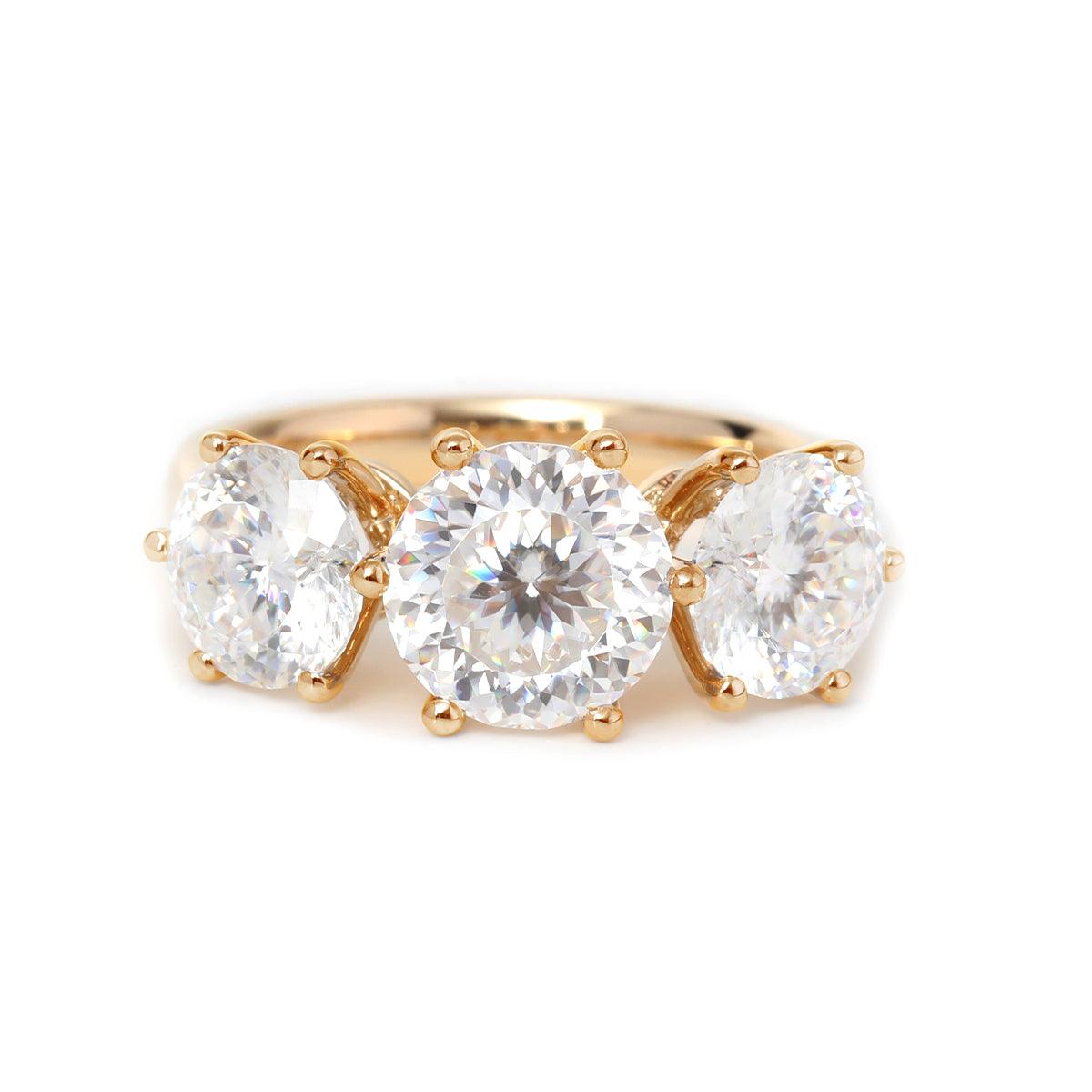 14K Yellow Gold Portuguese Cut Lab Diamond Three Stone Ring - FIORESE JEWELRY