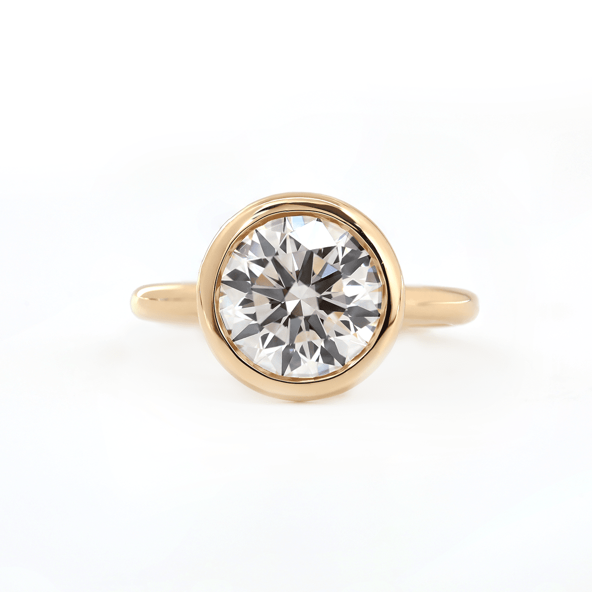 14K Yellow Gold Round Lab Diamond Bezel Crowm Basket Solitaire Ring - FIORESE JEWELRY