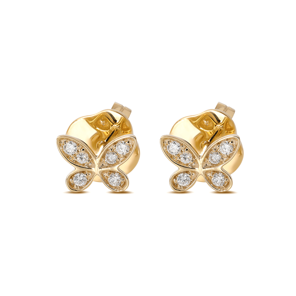 14K Yellow Gold Round Lab Diamond Butterfly Stud Earrings - FIORESE JEWELRY