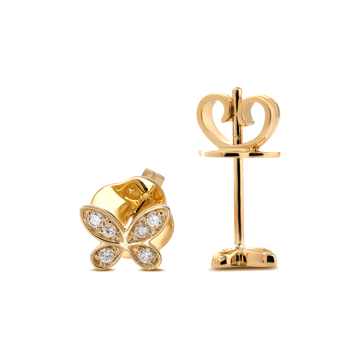 14K Yellow Gold Round Lab Diamond Butterfly Stud Earrings - FIORESE JEWELRY